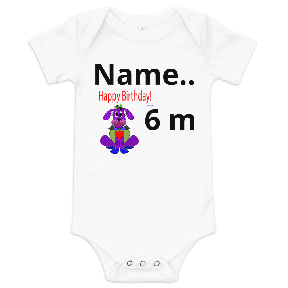 Personalize Happy Birthday Love Pup 1 Purple BeSculpt Kids Baby Short Sleeve One Piece