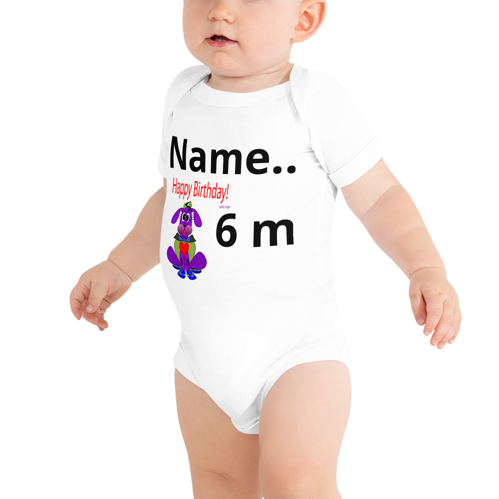 Personalize Happy Birthday Love Pup 1 Purple BeSculpt Kids Baby Short Sleeve One Piece