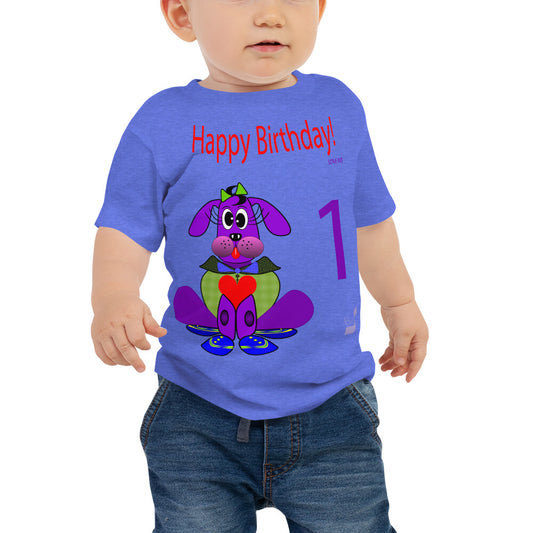 Happy Birthday Love Pup 1 Purple BeSculpt Baby Jersey Short Sleeve Tee