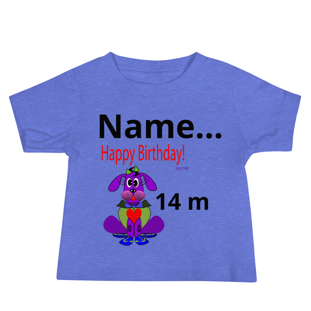 Personalize Happy Birthday Love Pup 1 Purple  BeSculpt Baby Jersey Short Sleeve Tee