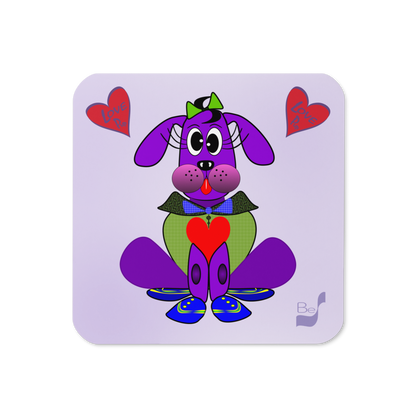 Love Pup 1 Purple BeSculpt Kids Cork-back Coaster