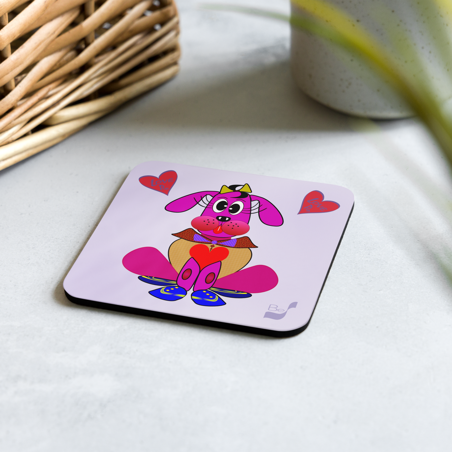 Love Pup 4 Hot Pink BeSculpt Kids Cork-back Coaster