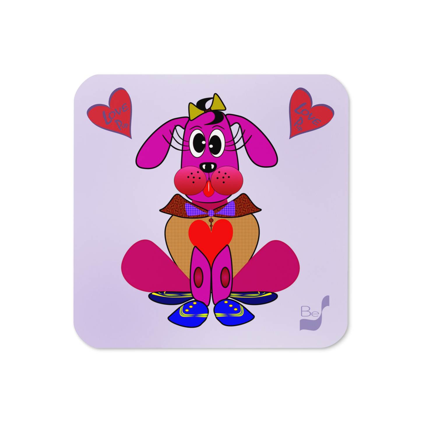 Love Pup 4 Hot Pink BeSculpt Kids Cork-back Coaster
