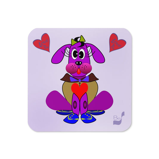 Love Pup 3 Violet BeSculpt Kids Cork-back Coaster