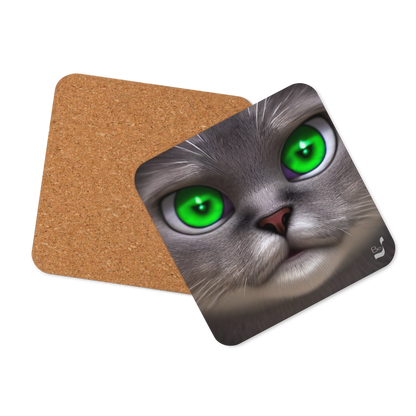 Green Eyes Cat BeSculpt Cork-back Coaster