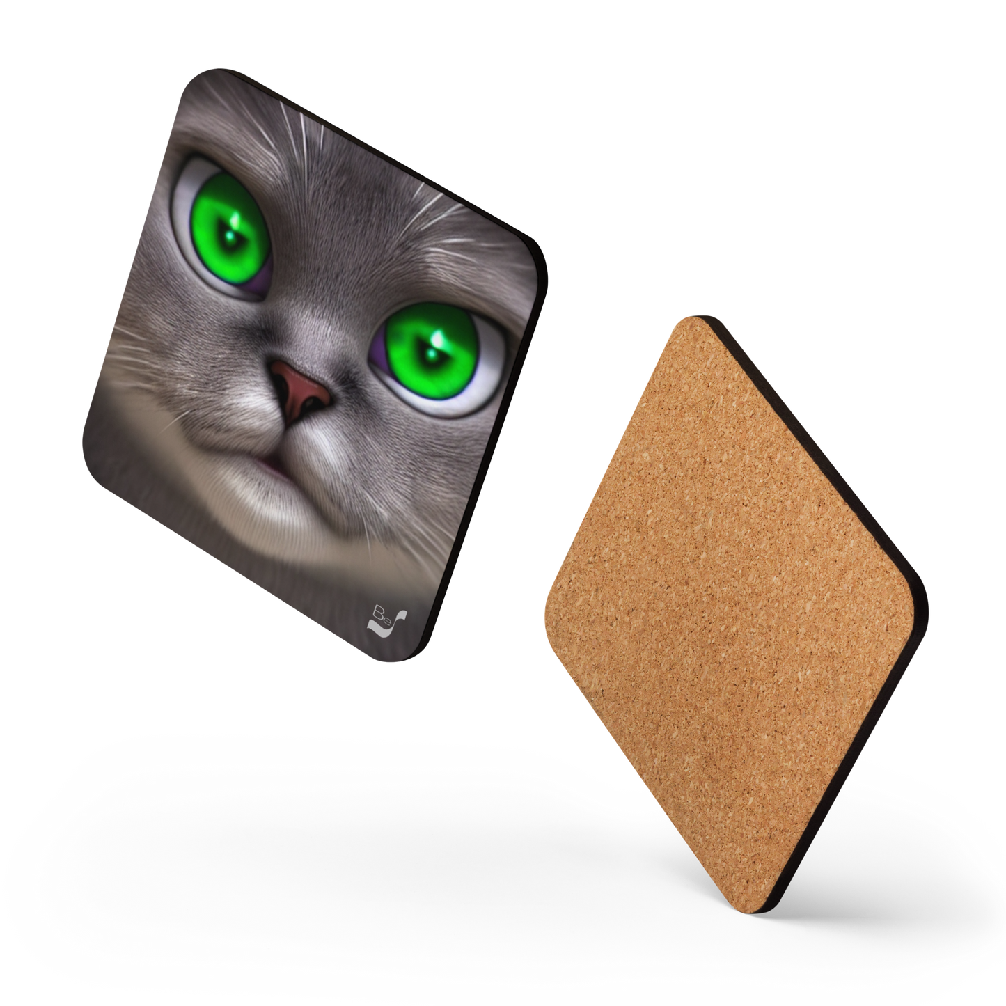Green Eyes Cat BeSculpt Art Cork-back Coaster