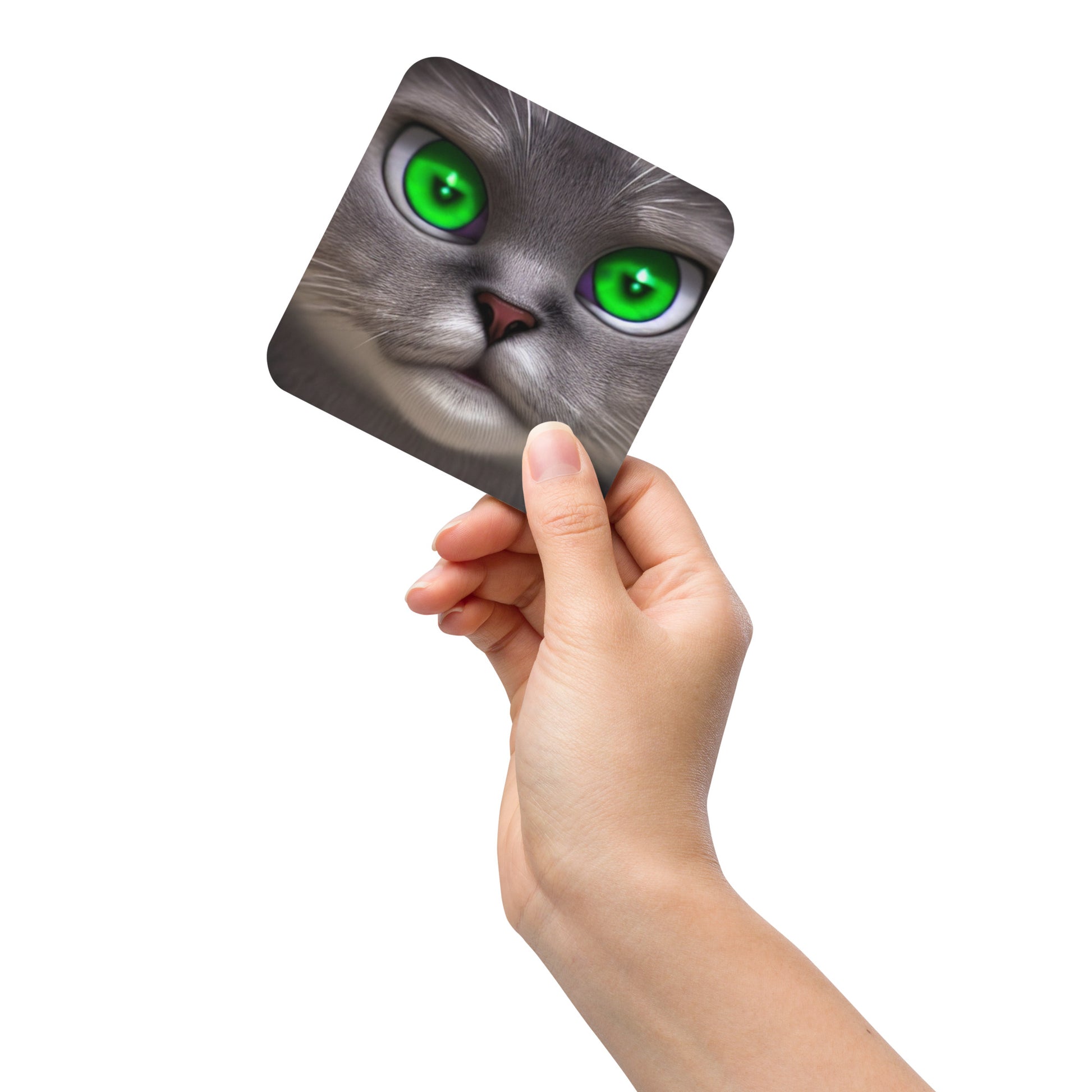 Green Eyes Cat BeSculpt Art Cork-back Coaster