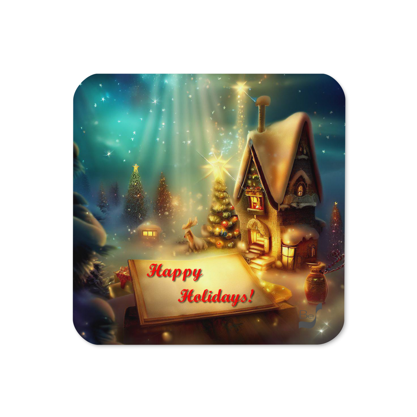 Happy Holidays BeSculpt Art Cork-back Coaster