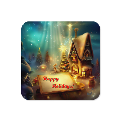 Happy Holidays BeSculpt Art Cork-back Coaster