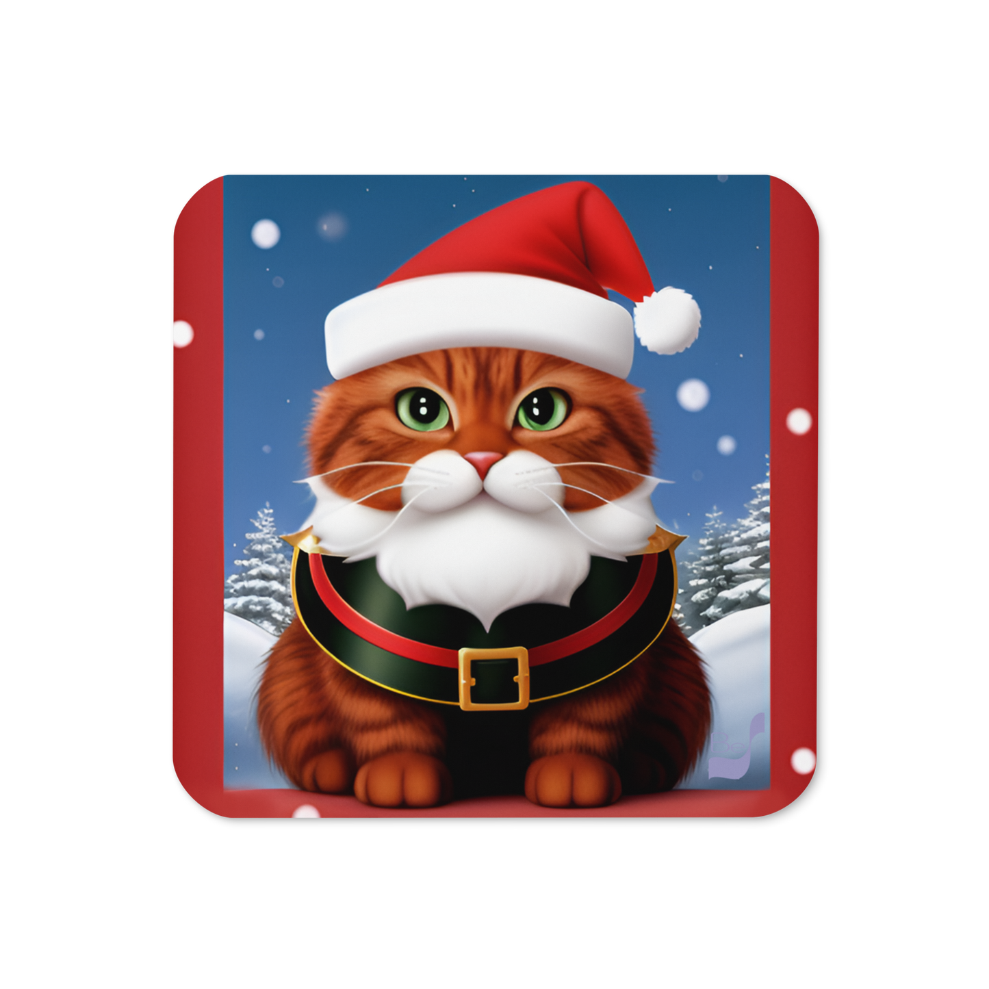 Meowry Claus BeSculpt Art Cork-back Coaster