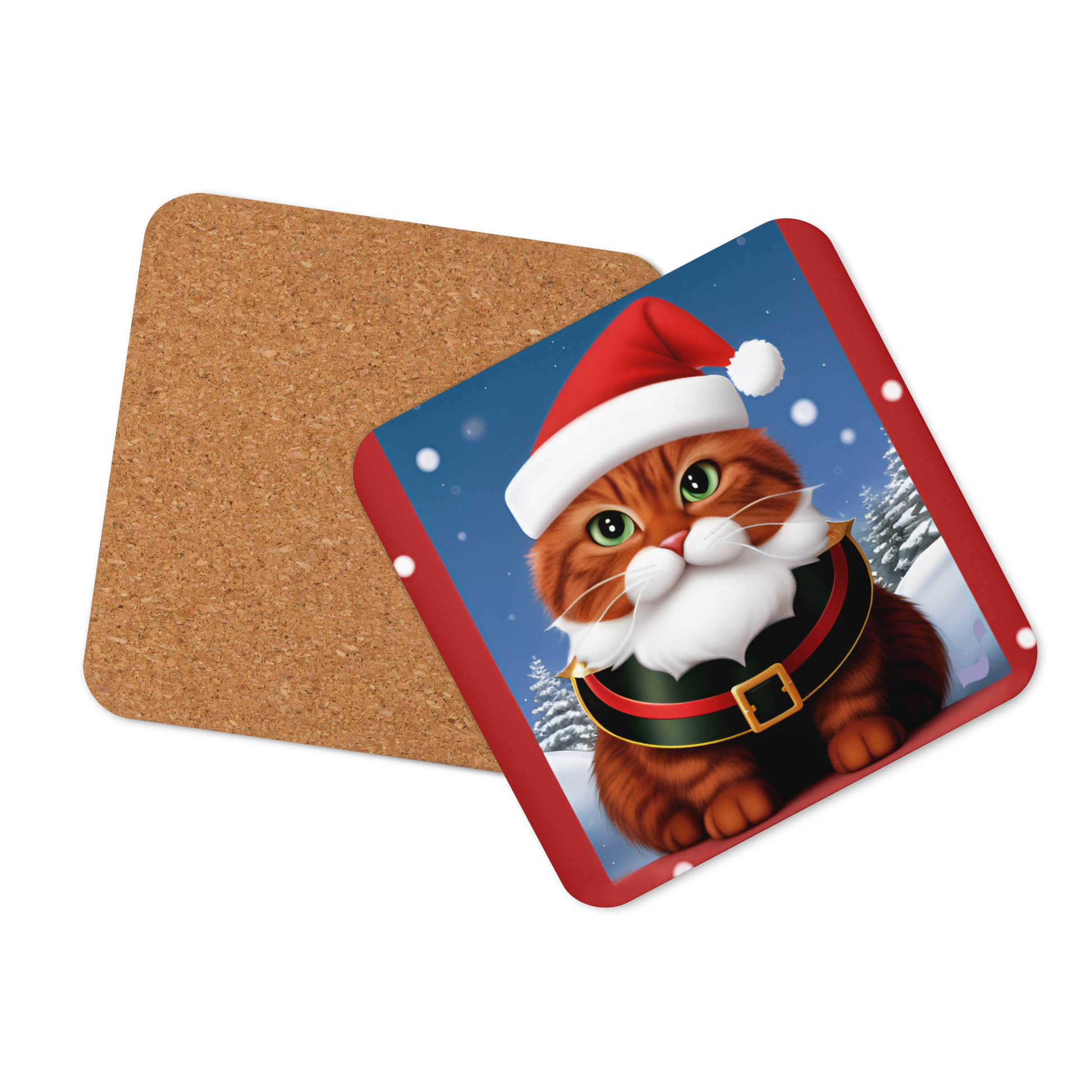 Meowry Claus BeSculpt Art Cork-back Coaster