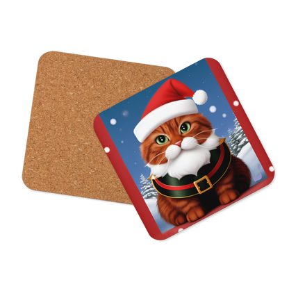 Meowry Claus BeSculpt Art Cork-back Coaster