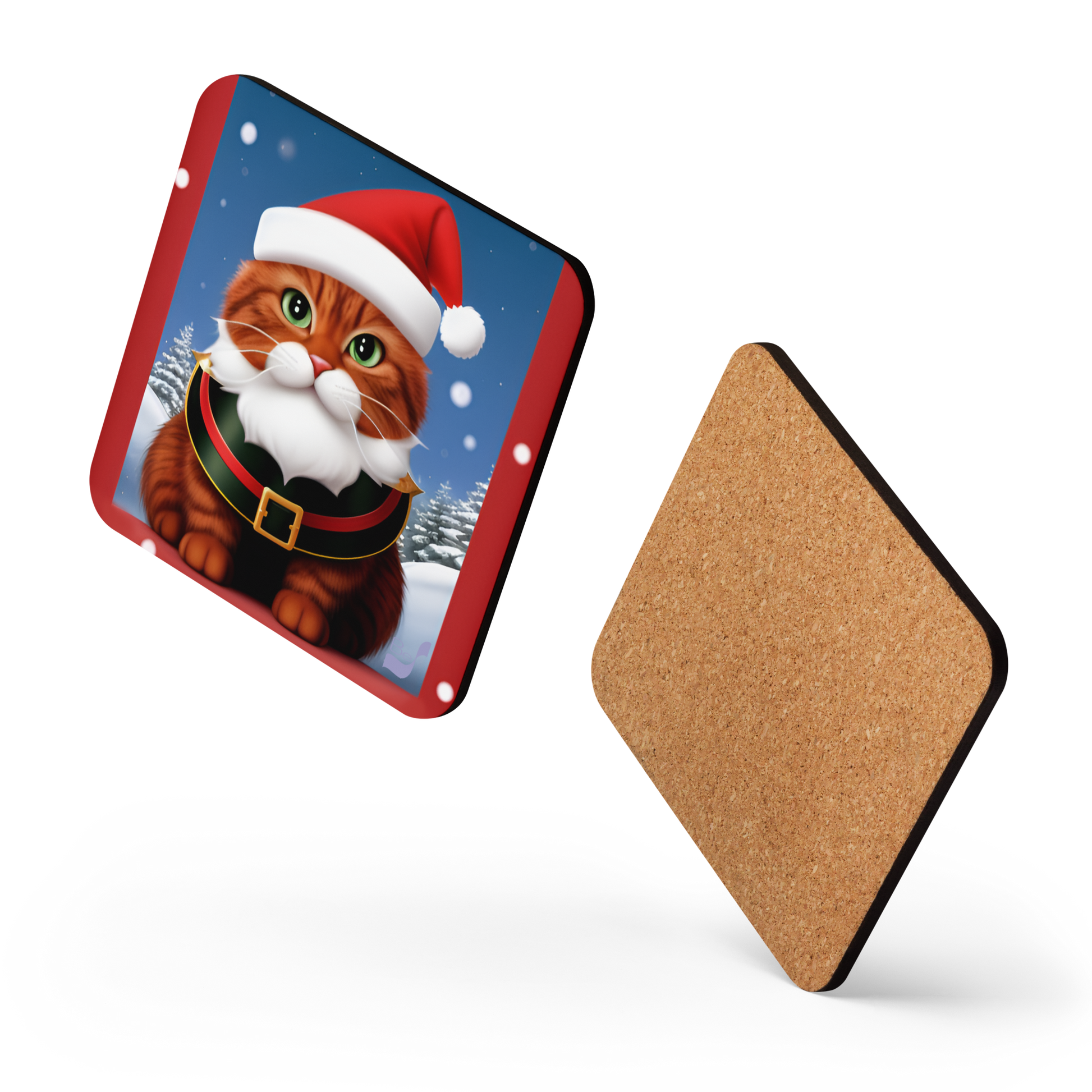 Meowry Claus BeSculpt Art Cork-back Coaster