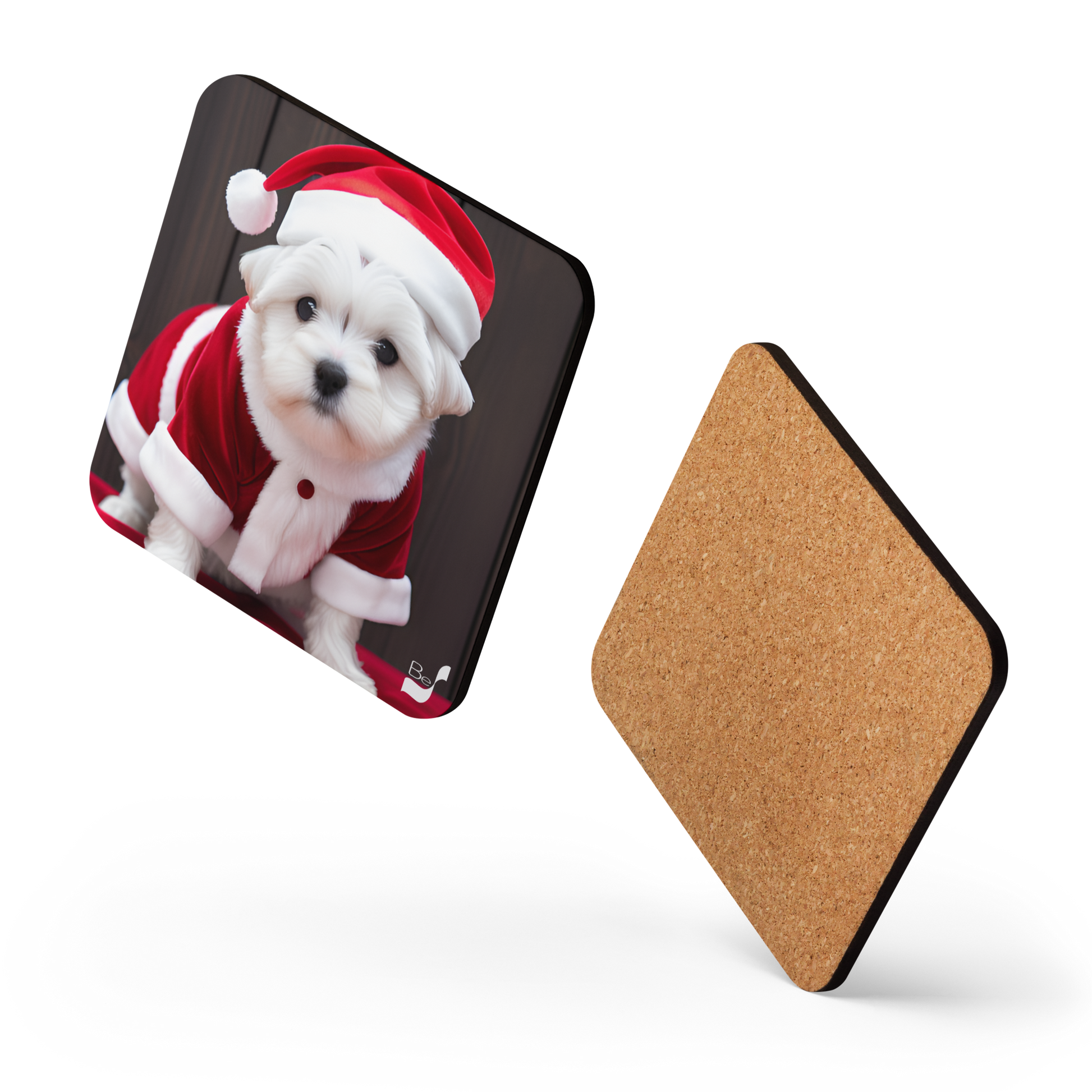 Puppy Claus BeSculpt Art Cork-back Coaster