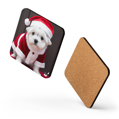 Puppy Claus BeSculpt Art Cork-back Coaster