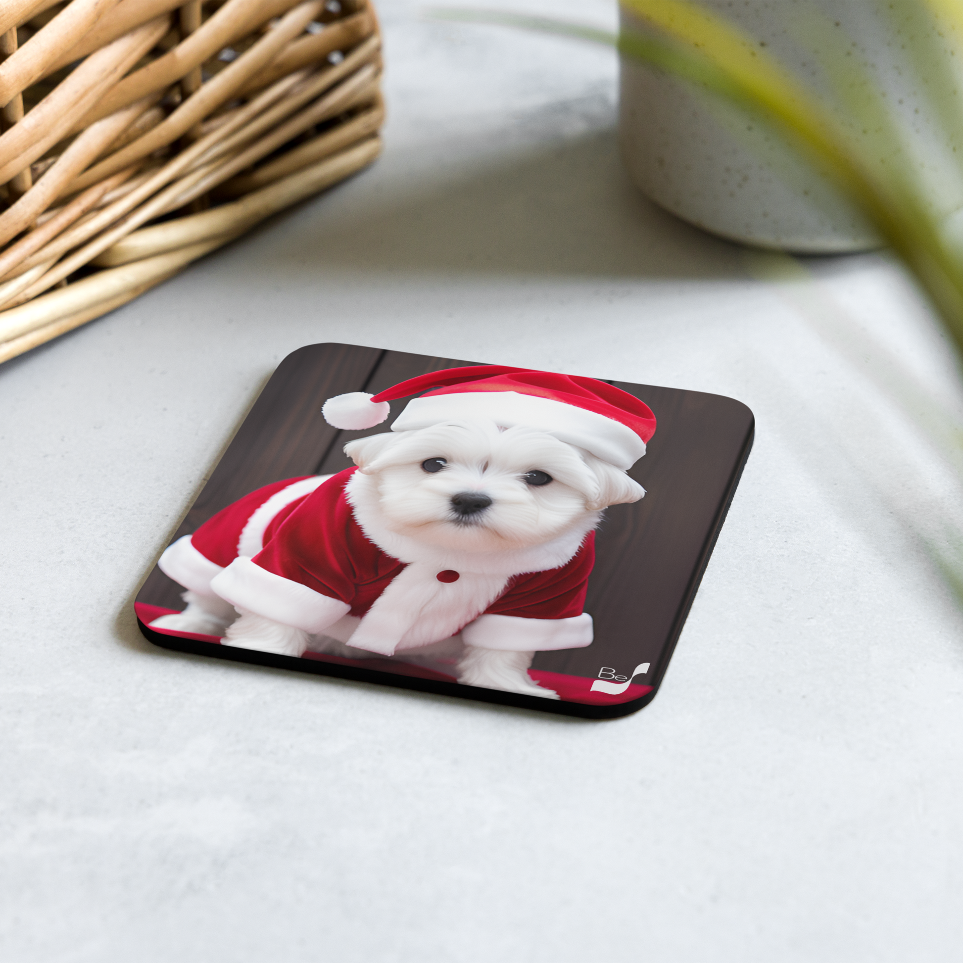 Puppy Claus BeSculpt Art Cork-back Coaster