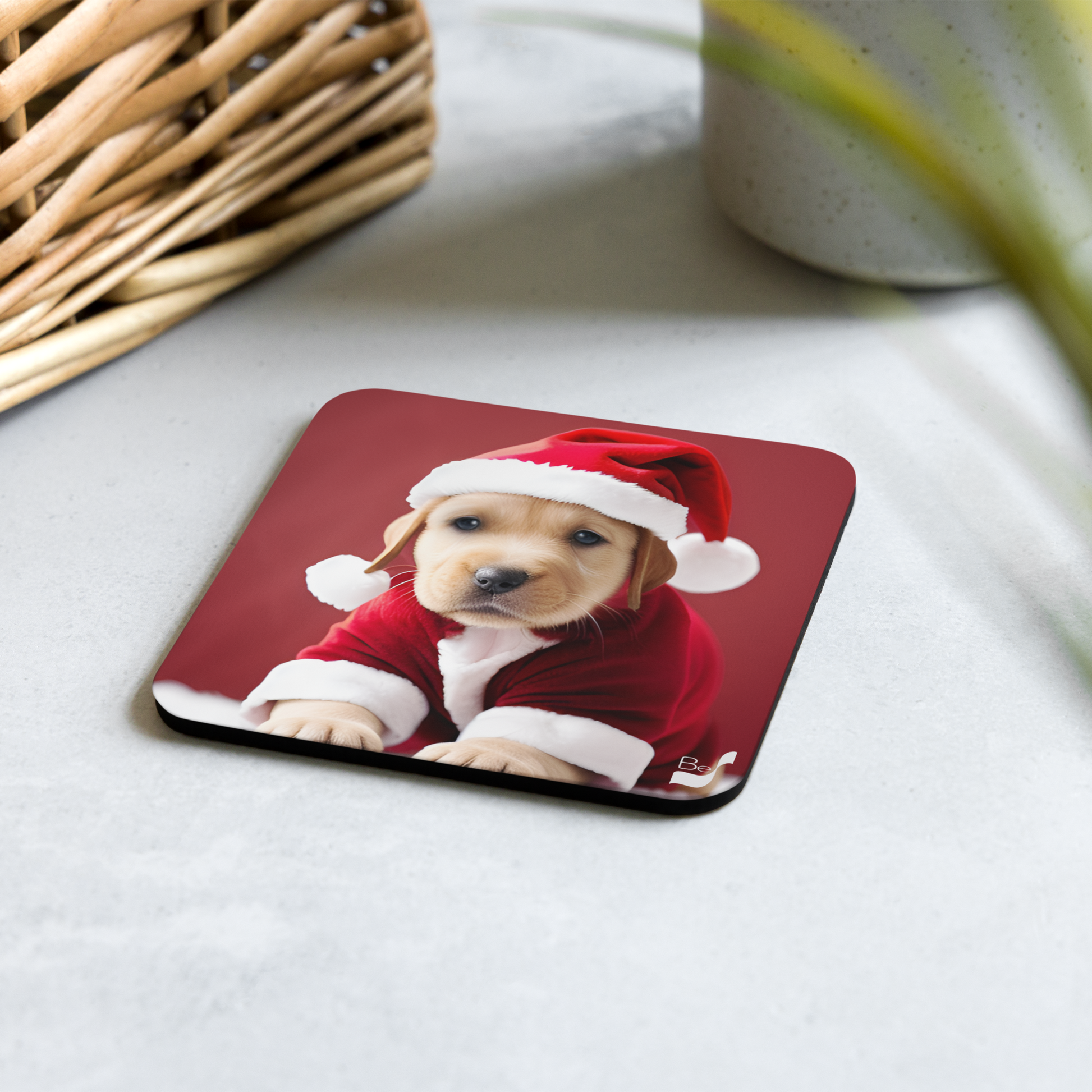 Snowy Pup BeSculpt Art Cork-back Coaster