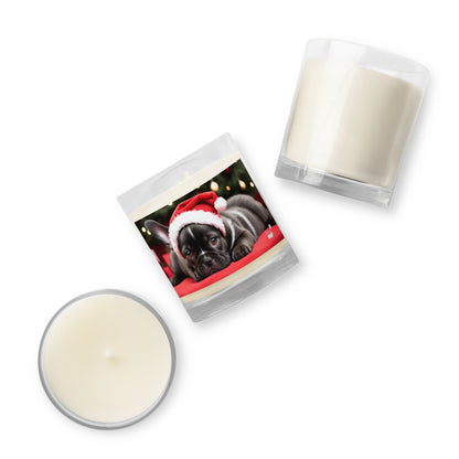 Frenchie Santa Chic BeSculpt Photographic Art Glass Jar Soy Wax Candle - Holiday Elegance