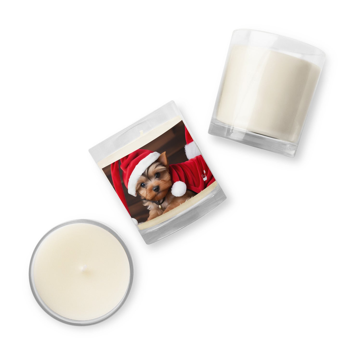 Yuletide Yorkie Santa BeSculpt Photographic Art Glass Jar Soy Wax Candle - Charming Holiday Accent