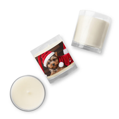 Yuletide Yorkie Santa BeSculpt Photographic Art Glass Jar Soy Wax Candle - Charming Holiday Accent