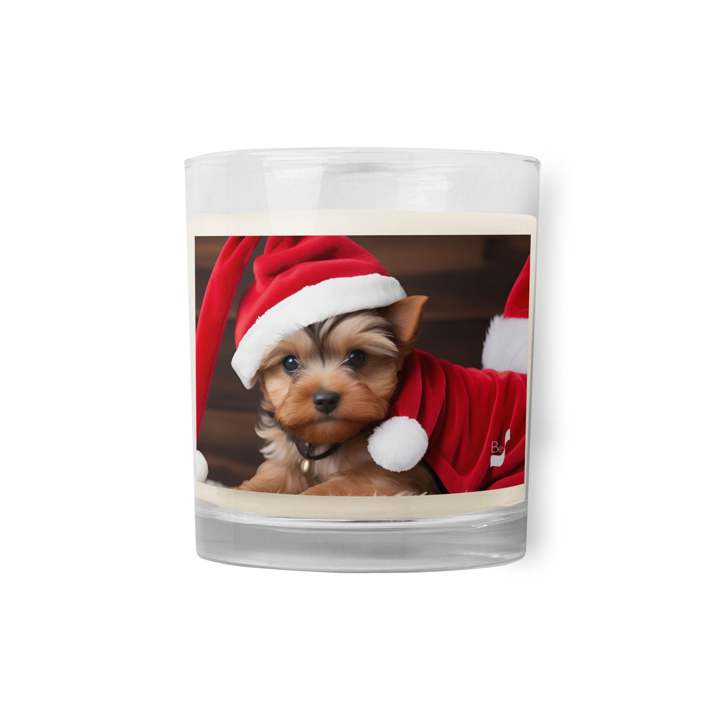 Yuletide Yorkie Santa BeSculpt Glass Jar Soy Wax Candle