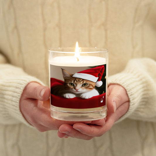 Feline Santa BeSculpt Photographic Art Glass Jar Soy Wax Candle - Playful Holiday Magic
