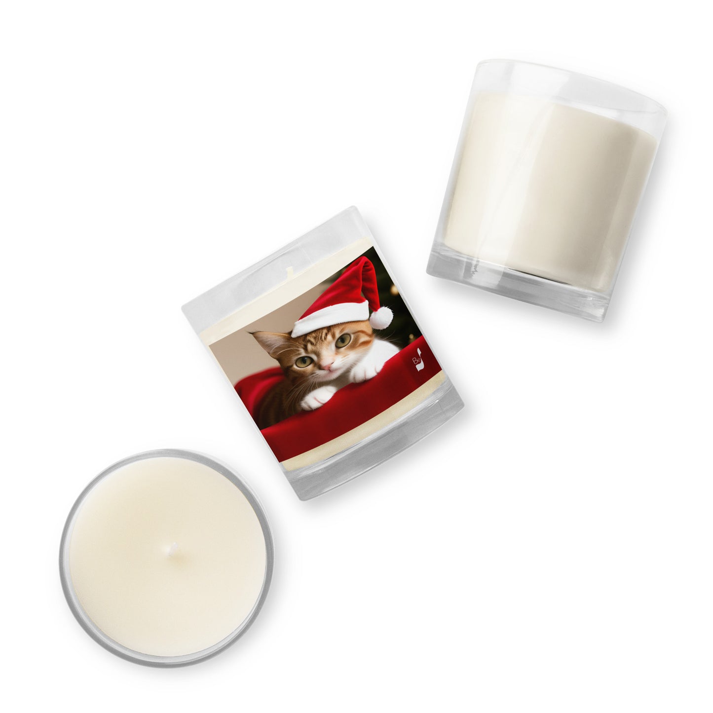 Feline Santa BeSculpt Glass Jar Soy Wax Candle