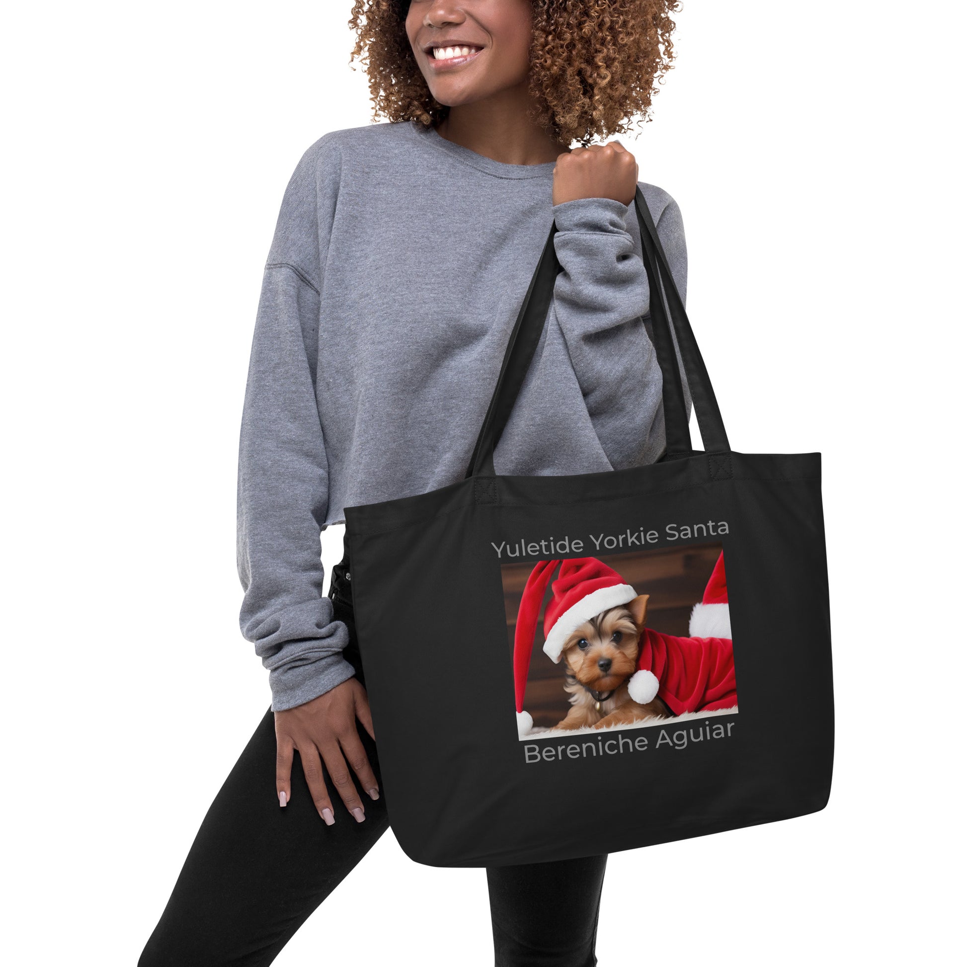 Yuletide Yorkie Santa BeSculpt Photographic Art Large Organic Tote Bag