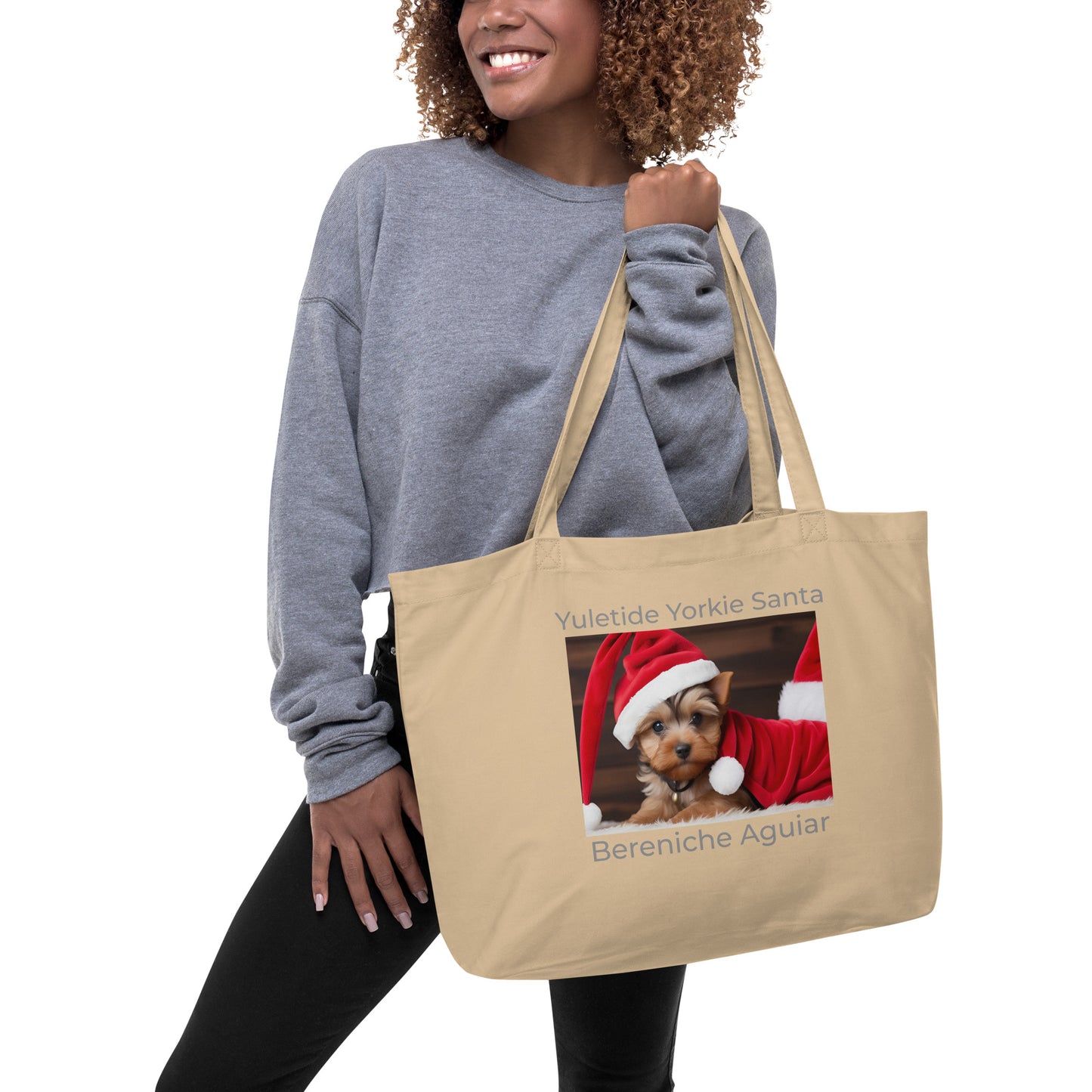 Yuletide Yorkie Santa BeSculpt Photographic Art Large Organic Tote Bag