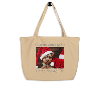 Yuletide Yorkie Santa BeSculpt Large Organic Tote Bag