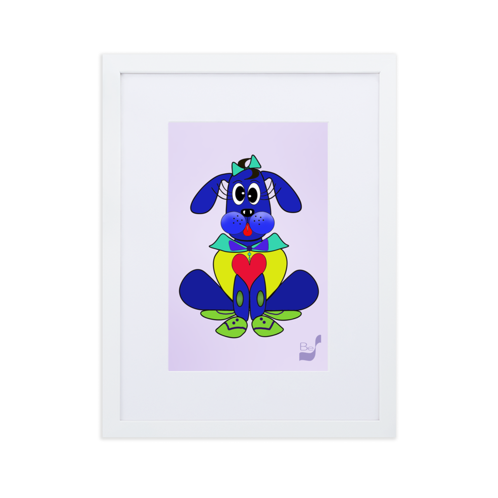 Love Pup 2 Blue BeSculpt with Matboard Framed