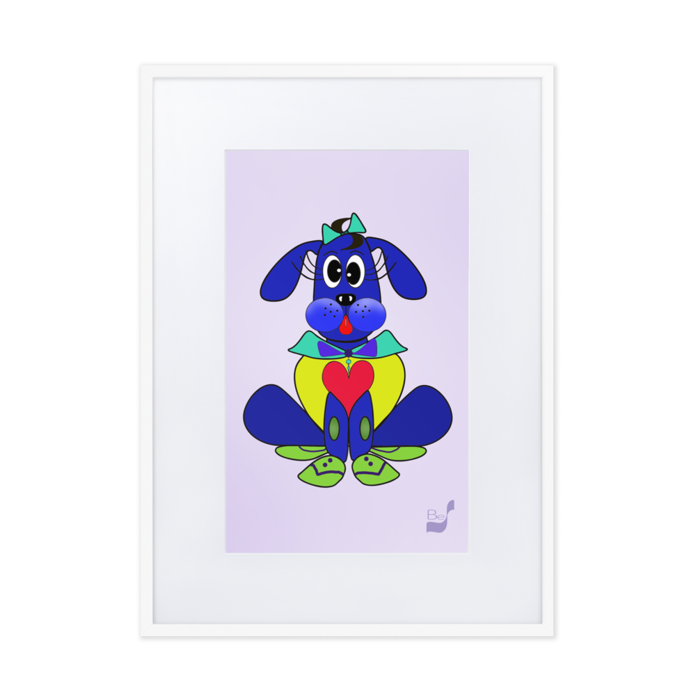 Love Pup 2 Blue BeSculpt with Matboard Framed