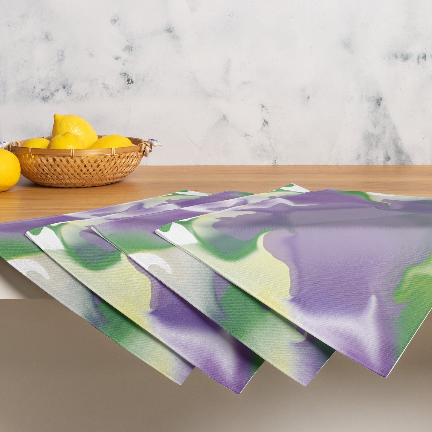 Ribbons Green BeSculpt Abstract Art Lavender Placemat Set of 4