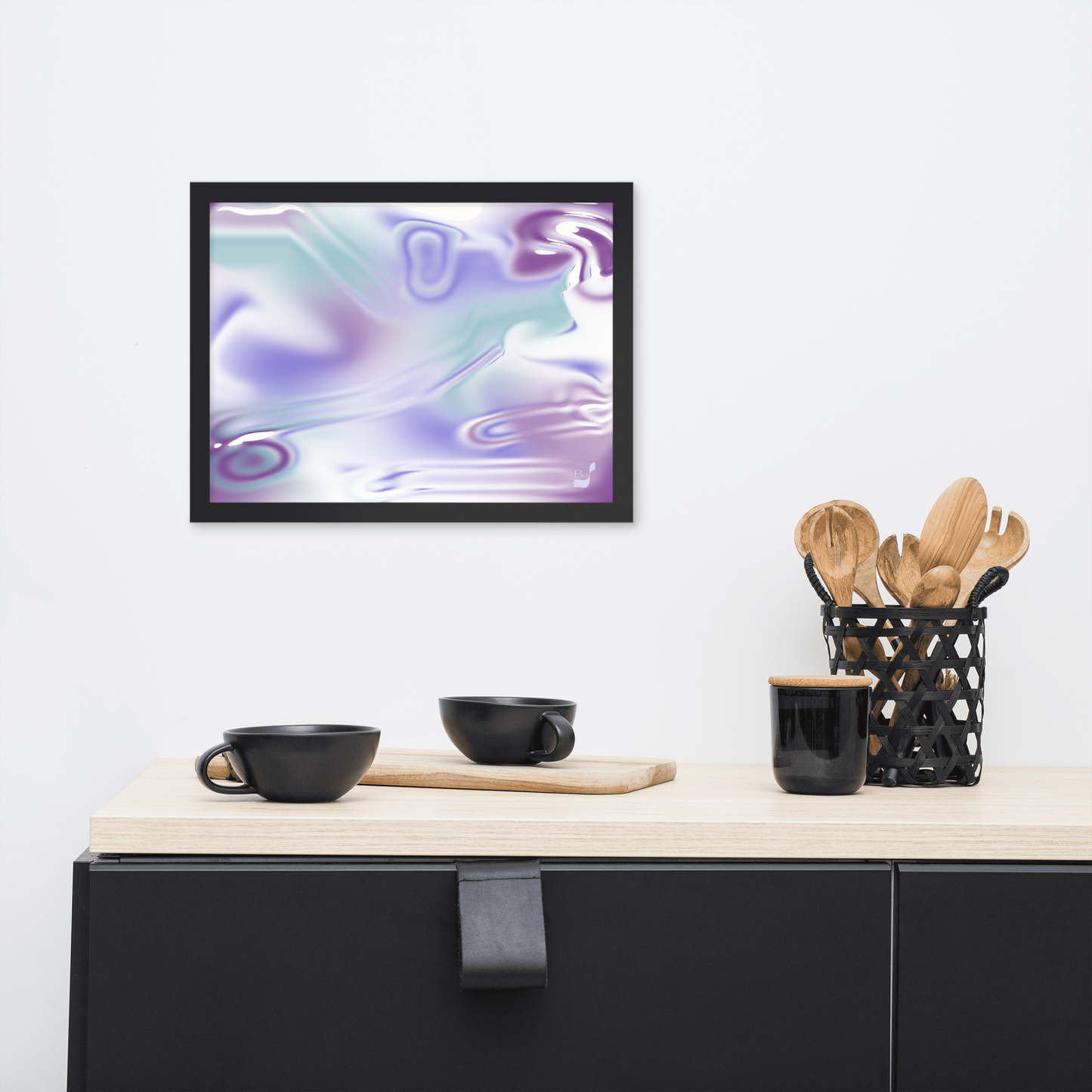 Blue Haze BeSculpt Abstract Art Black Framed Horizontal Blue, Purple  Soft Pastel Colors