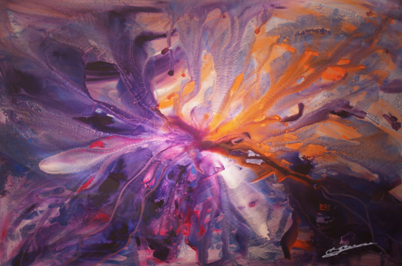 Realm of Angels by Bereniche Aguiar — a luminous mixed media abstract expressionist painting from the Random Vision Collection, evoking ethereal light, layered color, and a sense of spiritual transcendence.