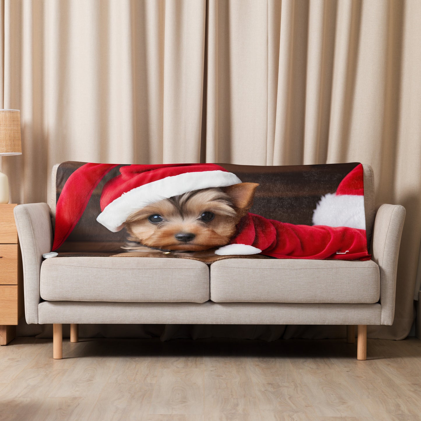 Yuletide Yorkie: Santa BeSculpt Photographic Art Sherpa Throw Blanket