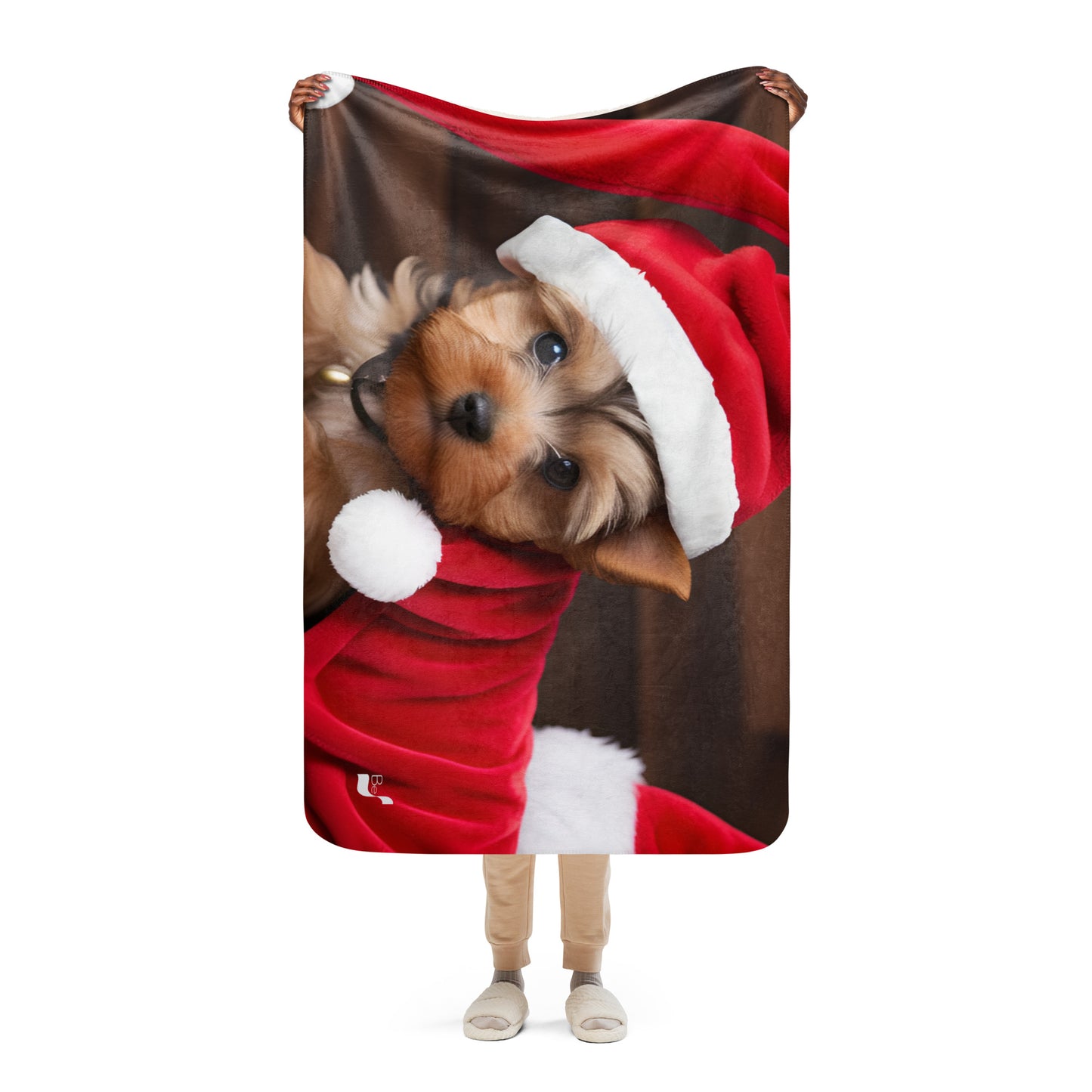 Yuletide Yorkie Santa BeSculpt Sherpa Throw Blanket