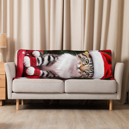 Kitty Claus Santa BeSculpt Photographic Art Sherpa Throw Blanket