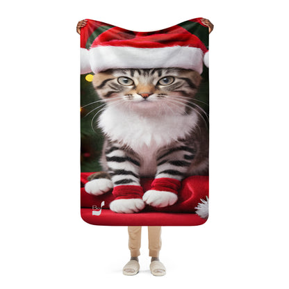 Kitty Claus Santa BeSculpt Photographic Art Sherpa Throw Blanket