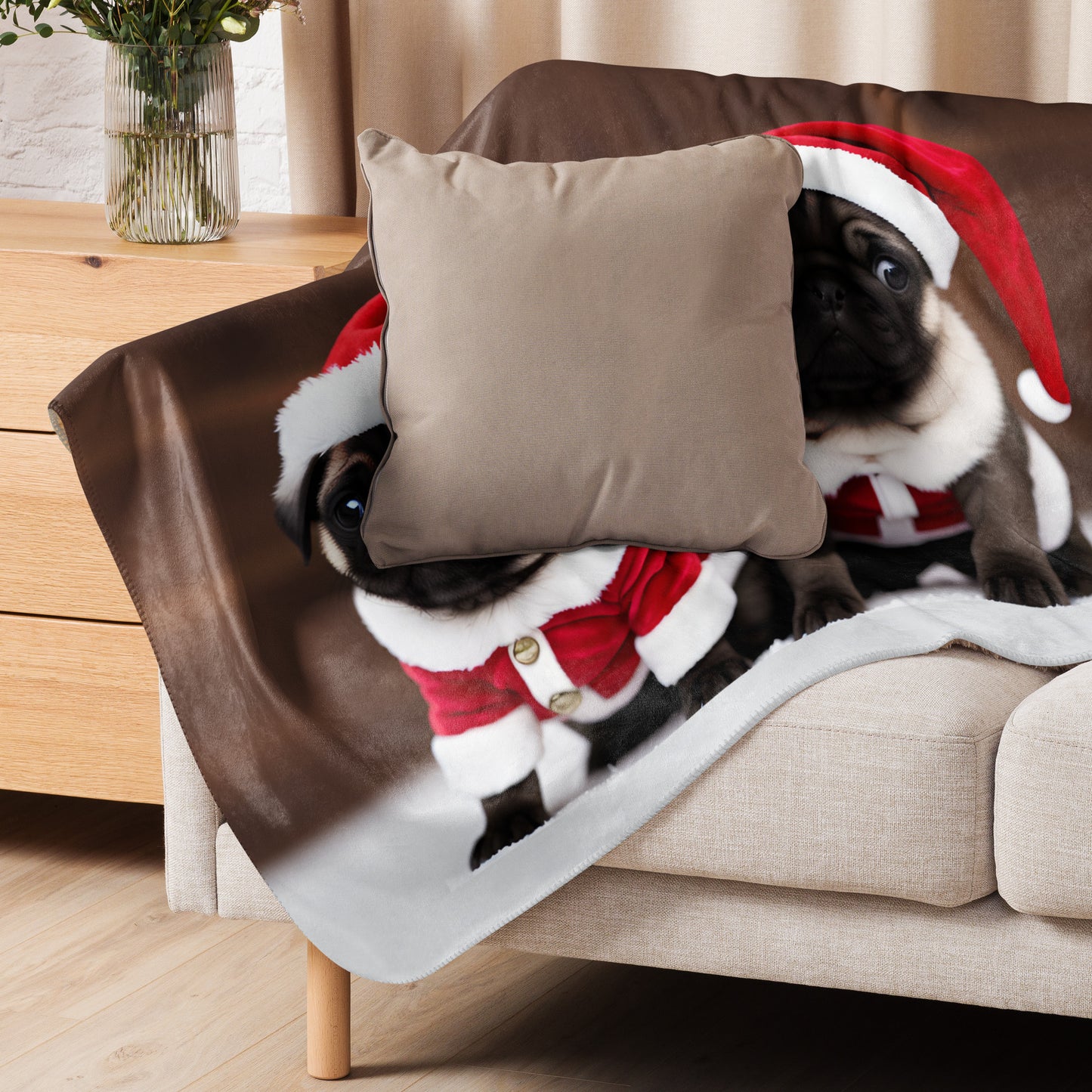 Double Pug Claus BeSculpt Sherpa Throw Blanket