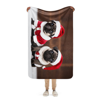 Double Pug Claus BeSculpt Sherpa Throw Blanket