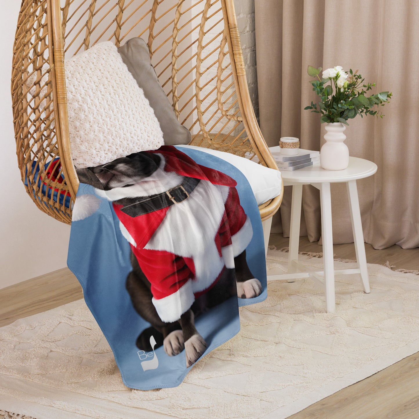 Frenchie Santa Pup BeSculpt Sherpa Throw Blanket