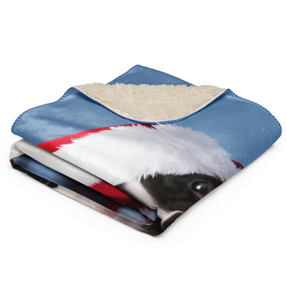 Frenchie Santa Pup BeSculpt Sherpa Throw Blanket