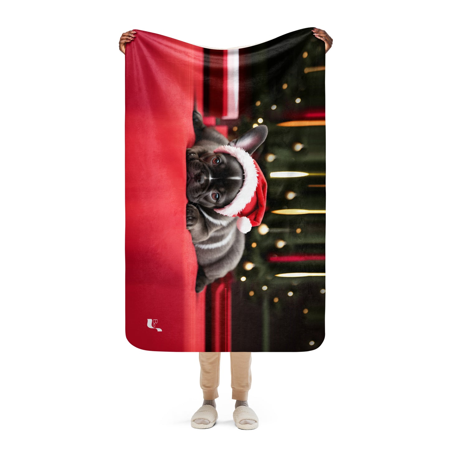 Frenchie Santa Chic BeSculpt Sherpa Throw Blanket