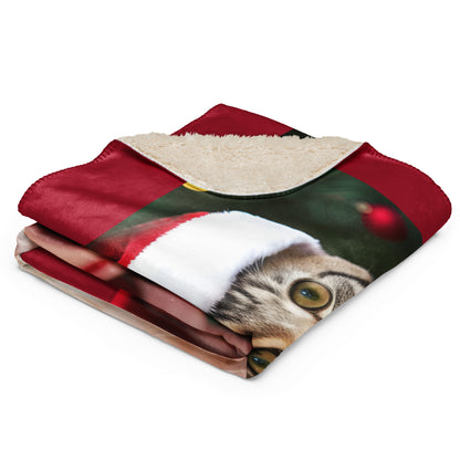 Purrfect Santa Kitty BeSculpt Sherpa Throw Blanket