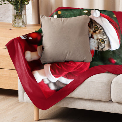 Purrfect Santa Kitty BeSculpt Sherpa Throw Blanket