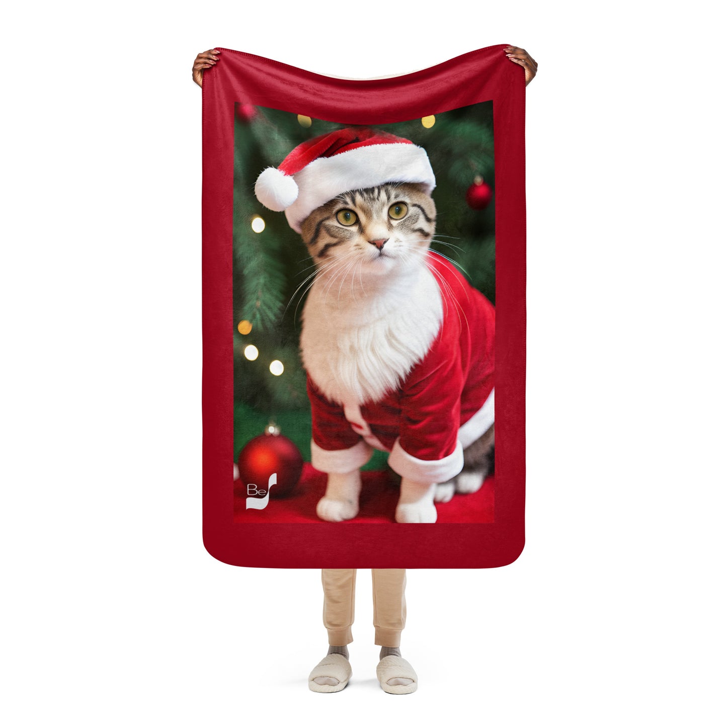 Purrfect Santa Kitty BeSculpt Photographic Art Sherpa Throw Blanket