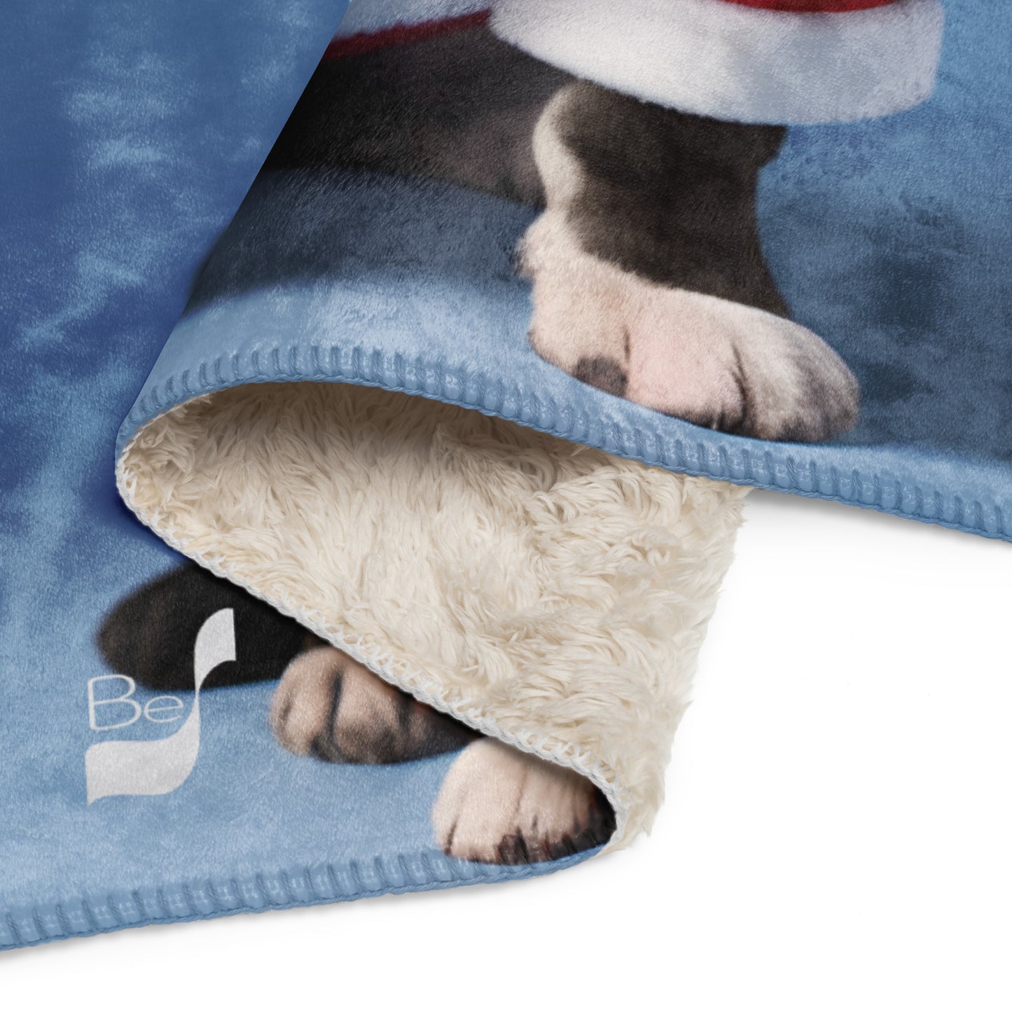 Frenchie Santa Pup BeSculpt Photographic Art Sherpa Throw Blanket