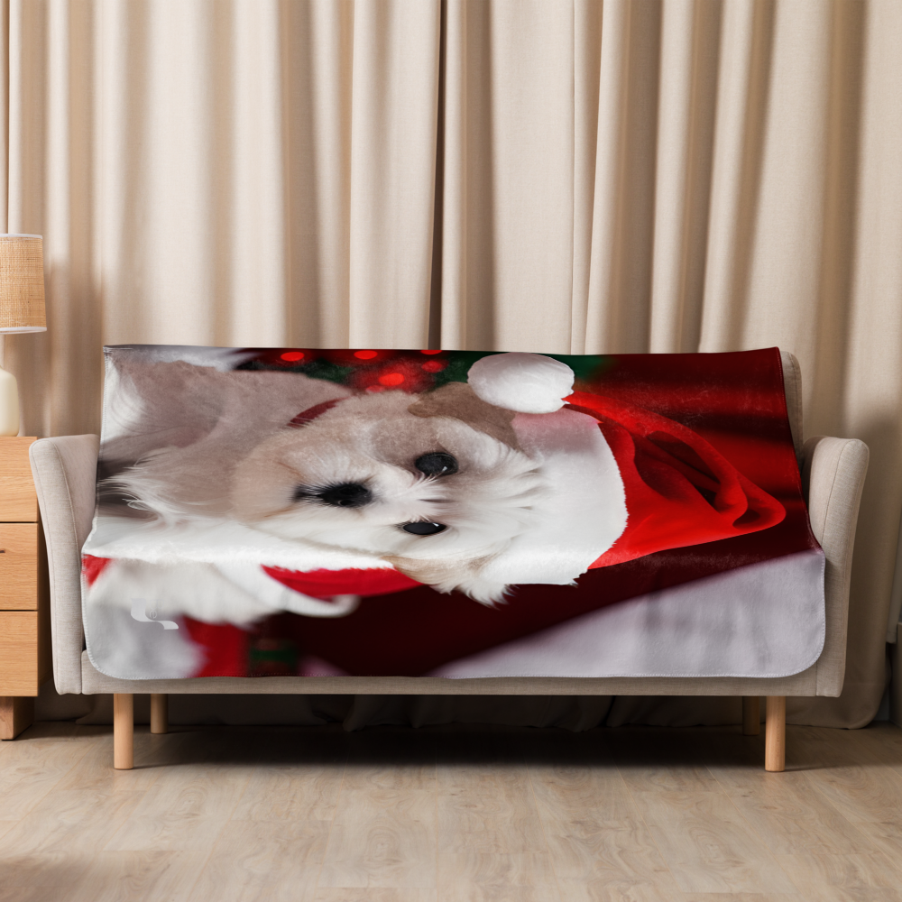 Puppy Holiday BeSculpt Photographic Art Sherpa Throw Blanket