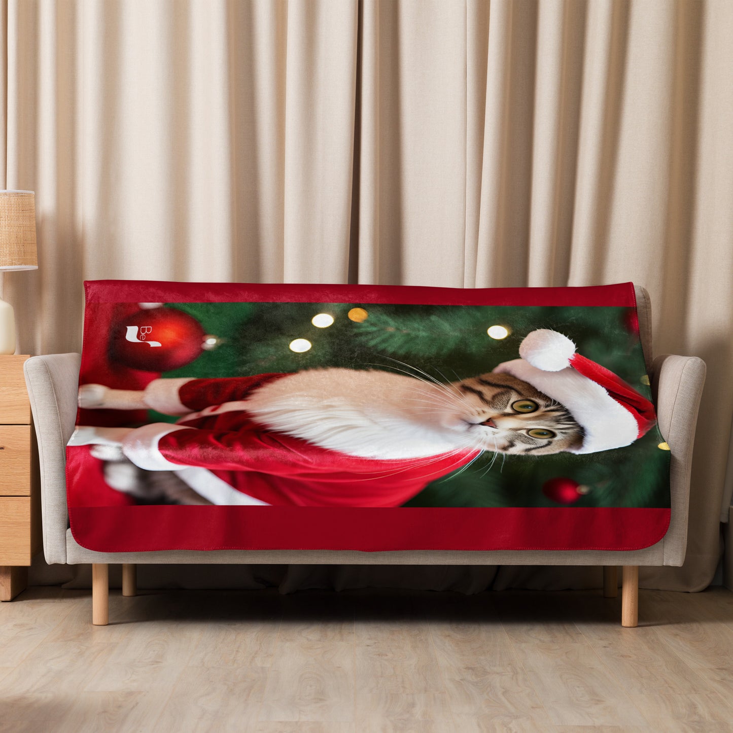 Purrfect Santa Kitty BeSculpt Photographic Art Sherpa Throw Blanket